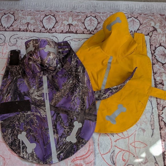 Bundle Of Two Purple and Yellow Dog Raincoats For Medium Size Dogs - Picture 1 of 9